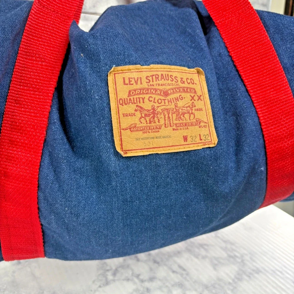 Rare Vtg 70s Levi Strauss 501 Jean Denim Duffel Carry Gym Travel Bag Red Patch